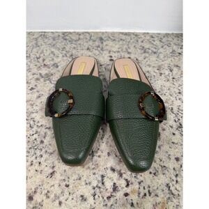 Louise et Cie Brileigh Forest Green Pebbled Leather Tortoise Buckle Mules 6M